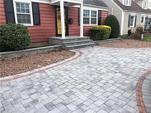 nicolock 6x9 granite city herringbone gray paver driveway with red old vienna fire island border bluestone steps_1